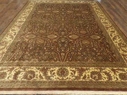 Close-up of wool pile, brown and gold rug
