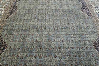 Traditional Fine Mir hand-knotted wool rug in Blue & Beige, full view
