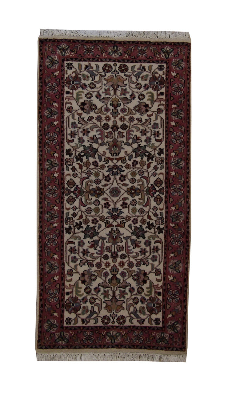 Traditional Indo Herati hand-knotted wool rug in Beige, full view