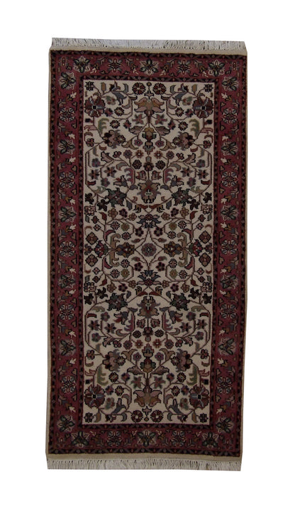 Traditional Indo Herati hand-knotted wool rug in Beige, full view