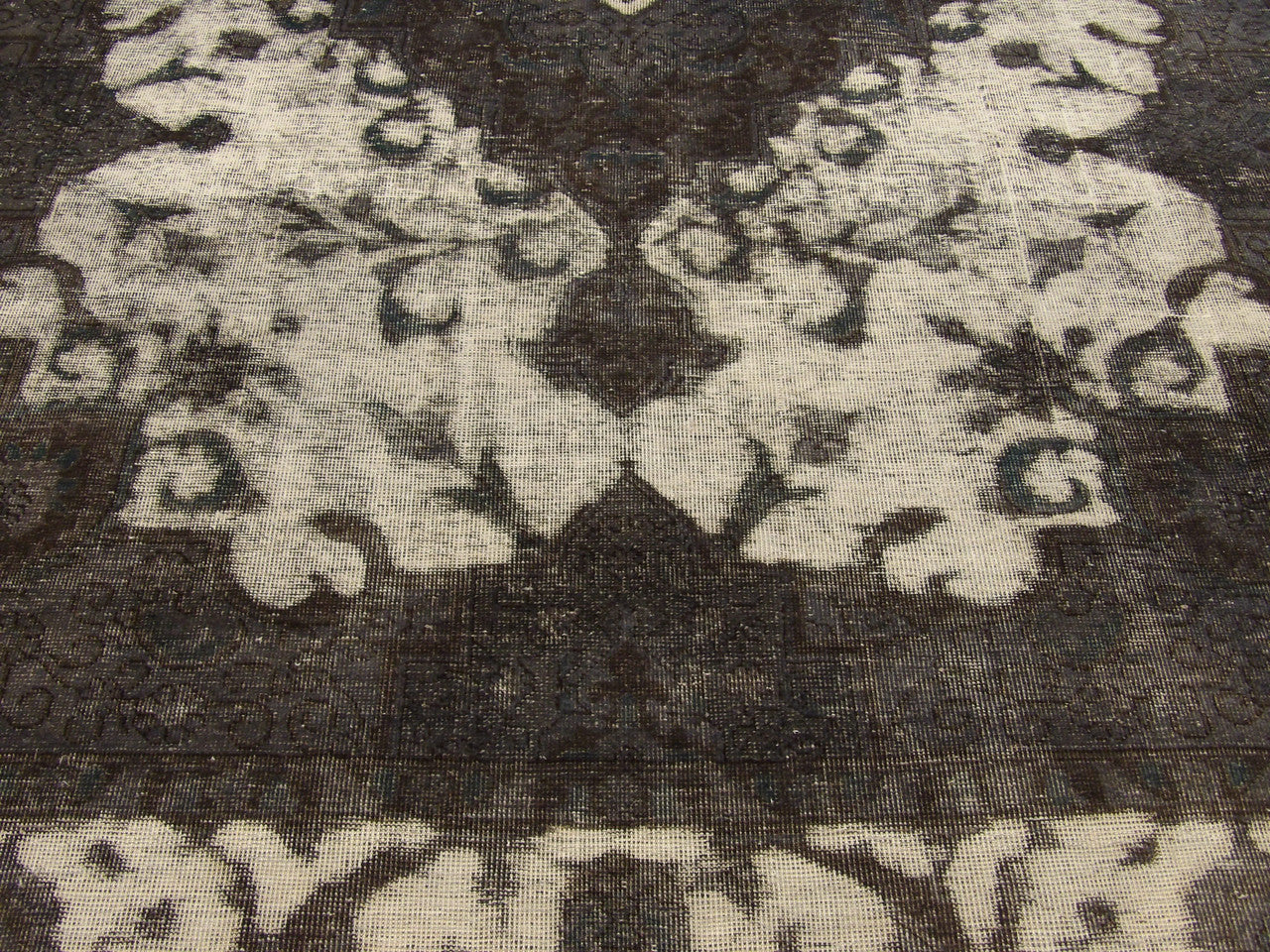 Overdye Vintage Persian Shaved Wash rug border detail