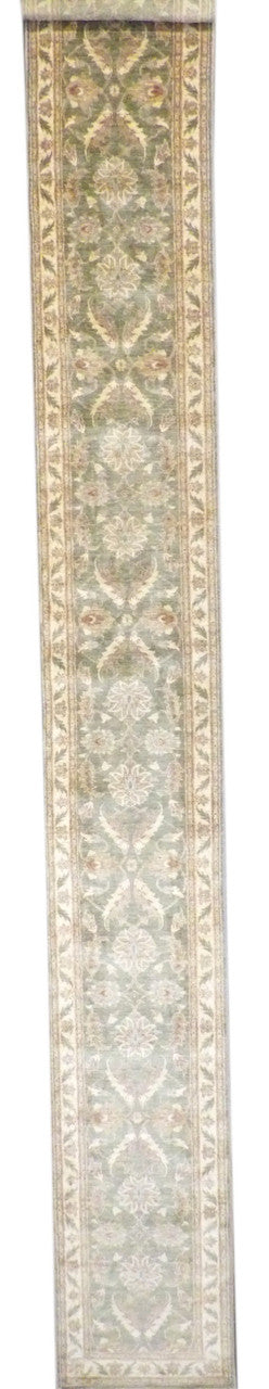 Oushak Chobi Antique Wash hand-knotted wool rug in Green & Beige, full view