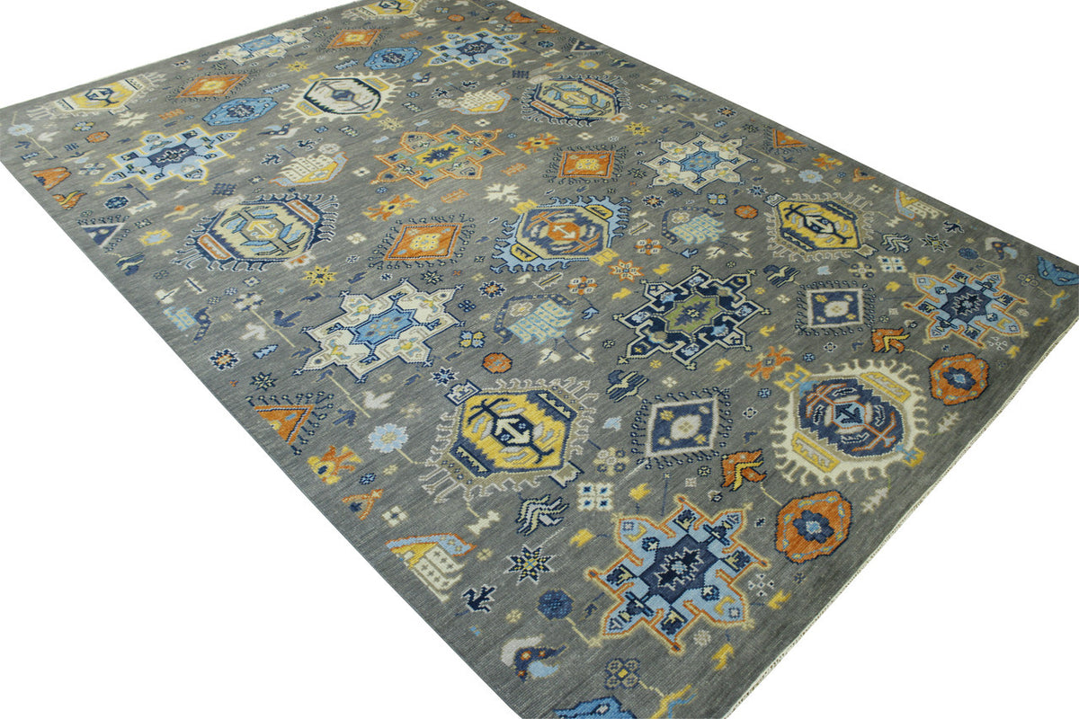 Close-up of wool pile, Blue & Gray rug