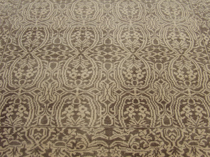 Damask rug border and corner detail, brown and gold