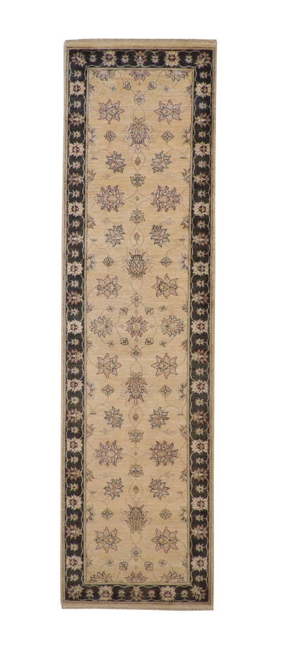 Traditional Indo Ziegler Chobi hand-knotted wool rug in Beige, full view