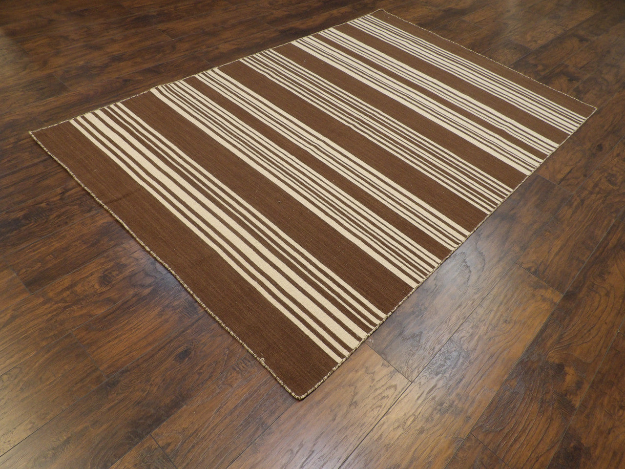 Full view of coastal flat-weave rug