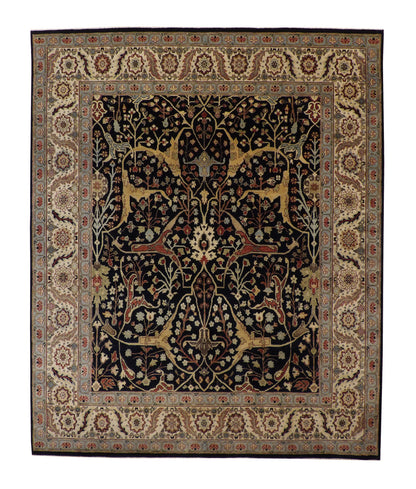 Traditional Fine Sherapi hand-knotted wool rug in Blue & Beige, full view