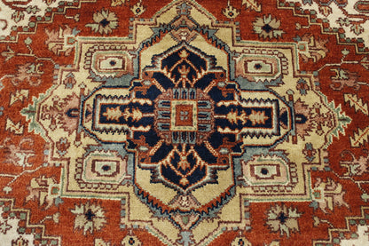 Close-up of wool pile, Blue & Rust rug