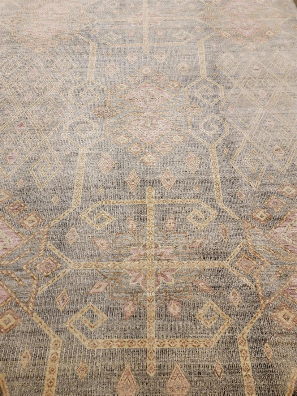 Grey 8'3" x 10'1" Southwestern Tribal Ikat Hand knotted Wool Rug - Sku: ART64517