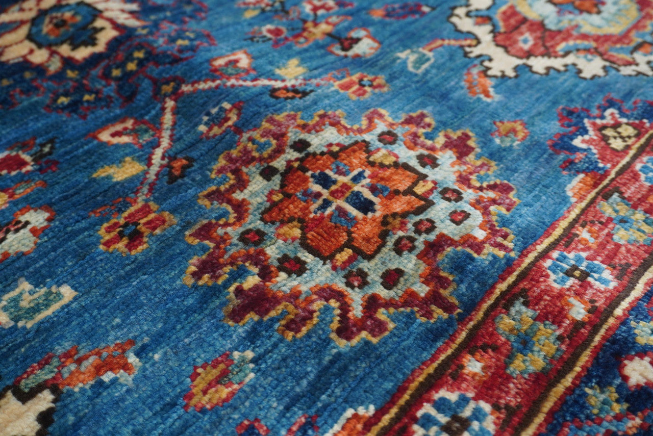 Blue 5'0" x 6'10" Heriz Sherapi Tribal Hand knotted Wool Rug - Sku: ART95157