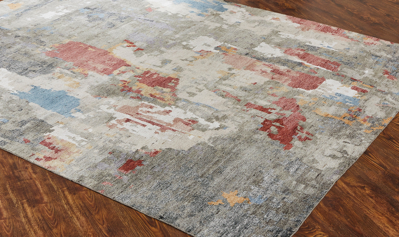Modern wool-silk rug in gray, detail view
