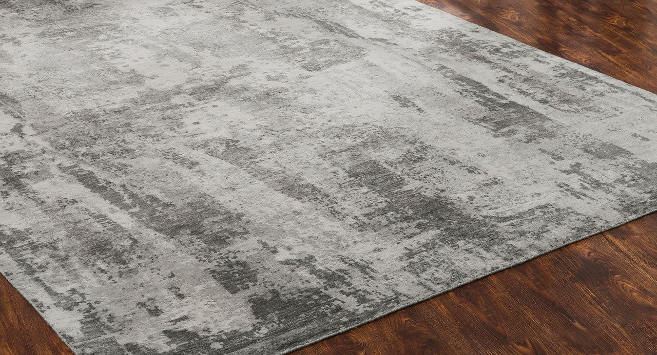 Modern silk rug in gray, detail view
