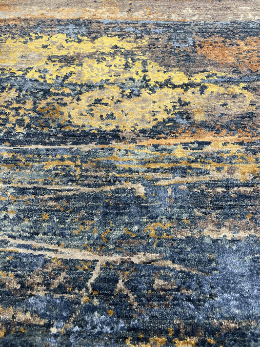 Fine Abstract  Silk and Wool Hand Knotted Rug 2'06''x10'01''  - AR73957