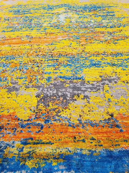 Fine Abstract Colorful Silk and Wool Hand Knotted Rug 7'10''x10'02''  - AR62200