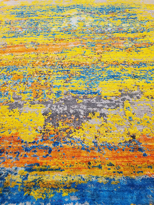 Fine Abstract Colorful Silk and Wool Hand Knotted Rug 7'10''x10'02''  - AR62200