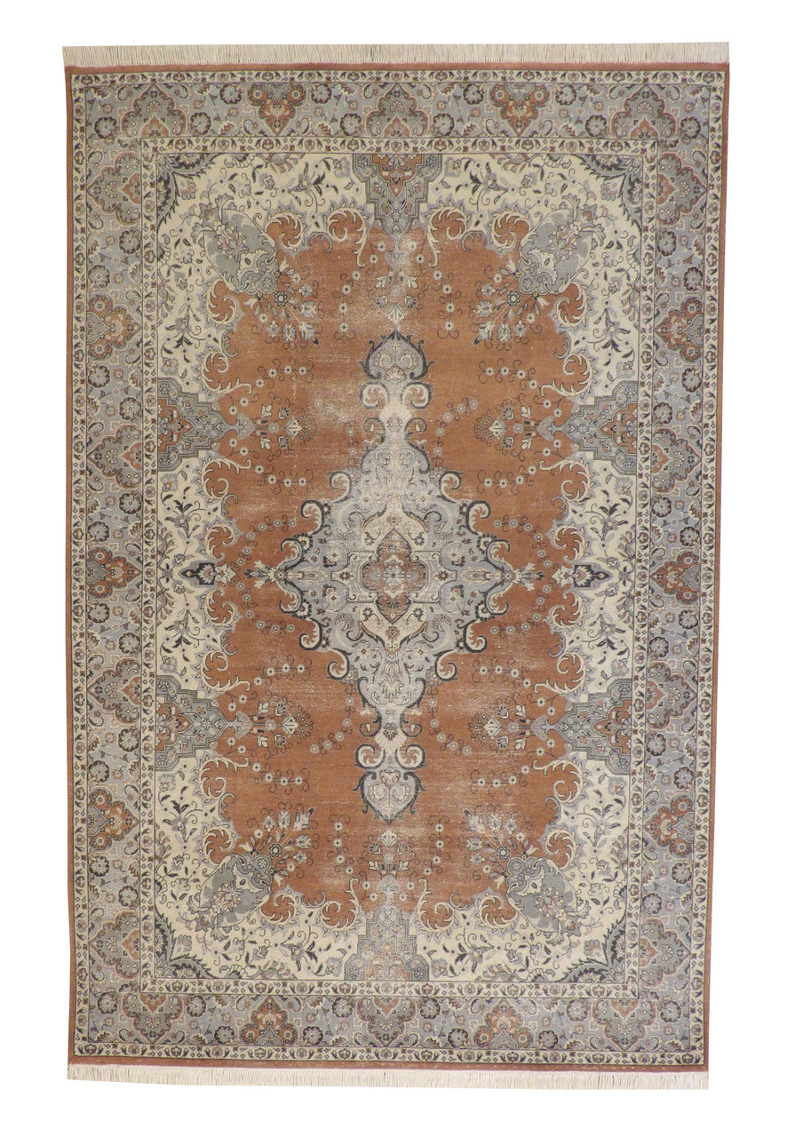 Tribal Vintage Tabriz hand-knotted wool rug in Brown & Gray, full view