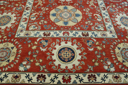 Red Tribal Suzani rug in room setting