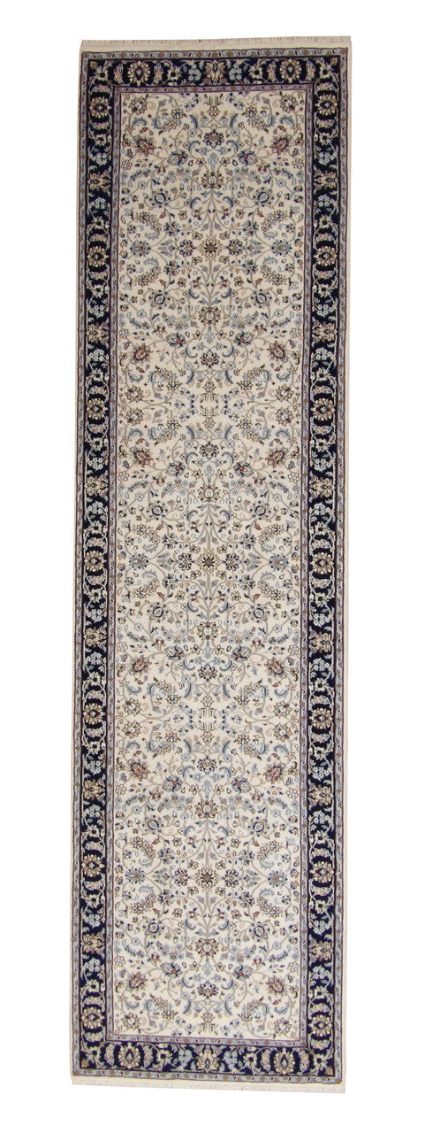 Beige 2'9" x 10'2" Traditional Fine Nain Design Hand knotted Wool/Silk Rug - Sku: w2370