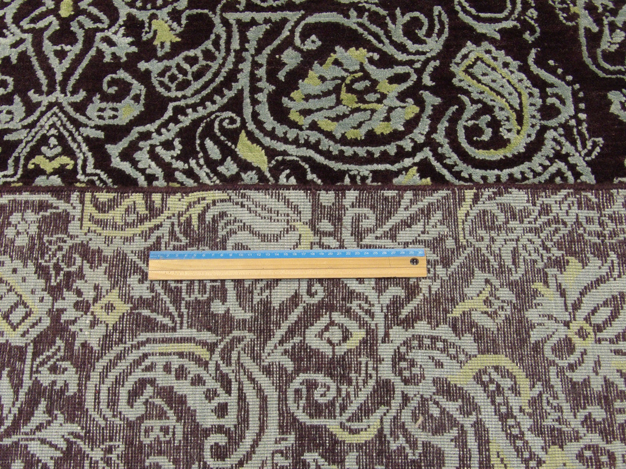 Blue & Brown Colorful Persian Design High Low rug in room setting