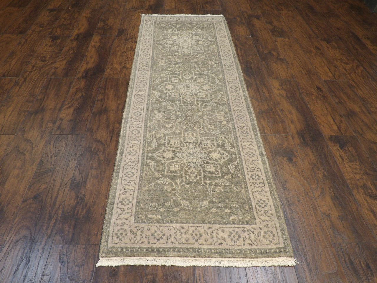 Close-up of wool pile, Green & Gray rug