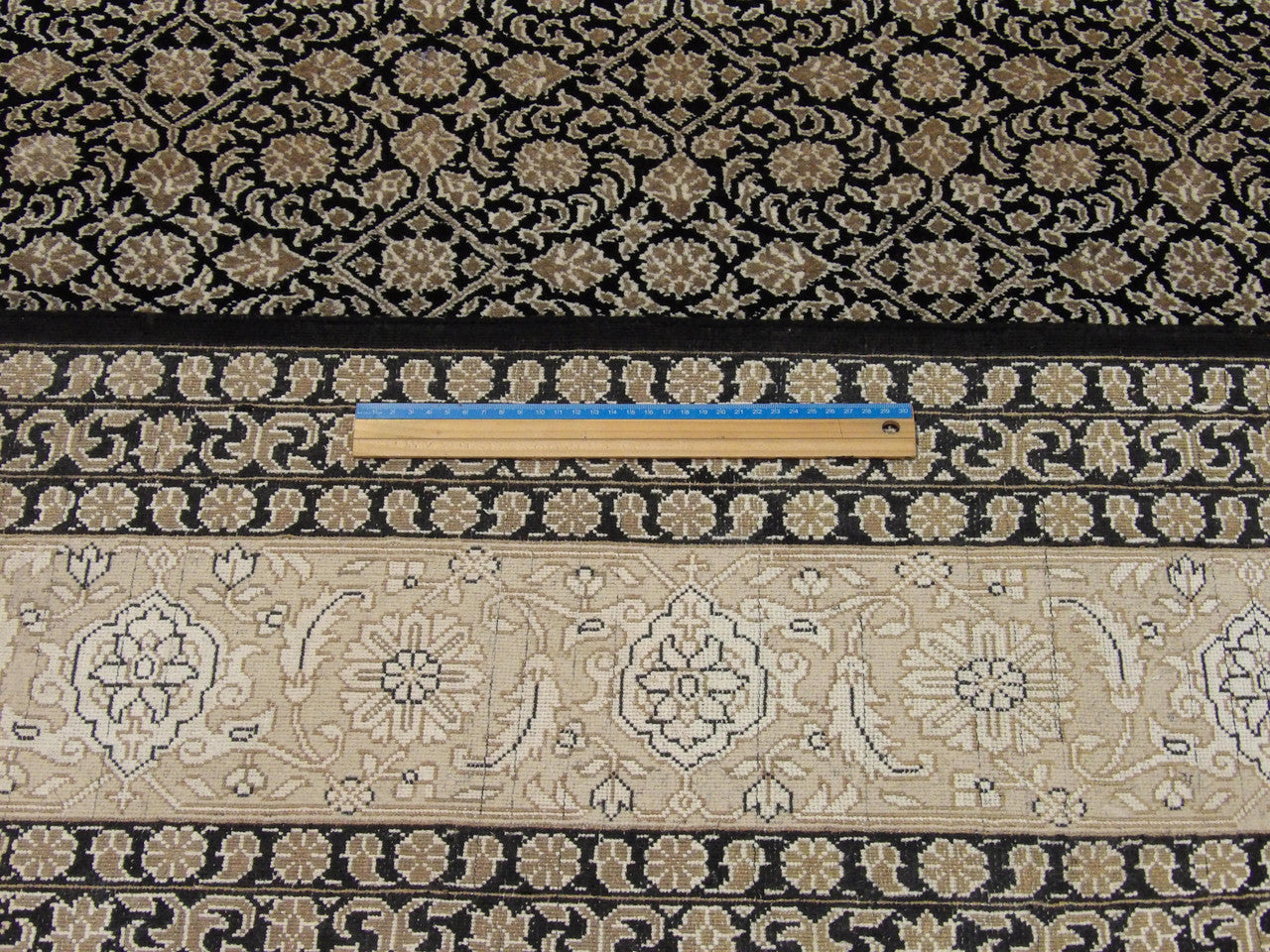 Full room view of fine Persian Mir hand-knotted rug