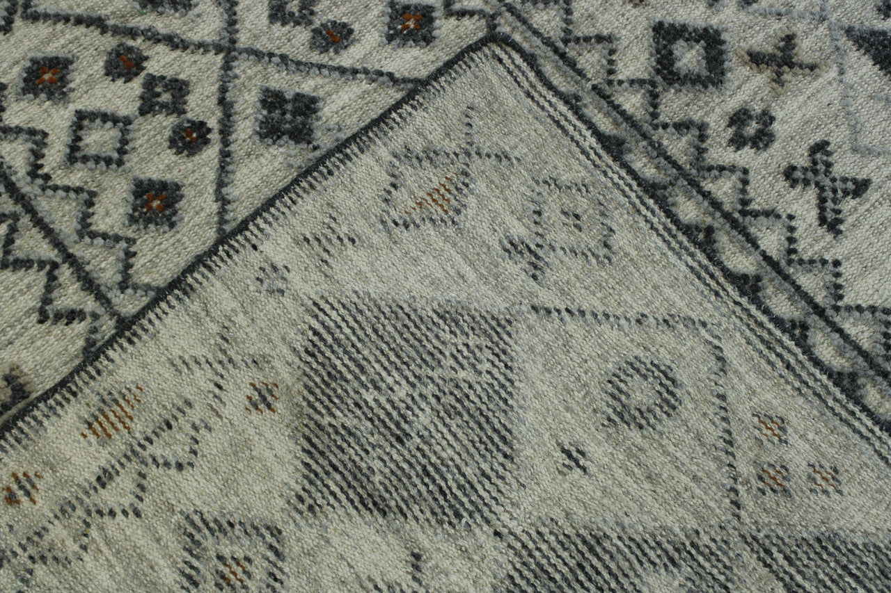 Tribal Moroccan Flatweave hand-knotted wool rug in Gray, full view