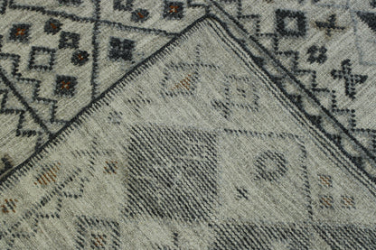 Tribal Moroccan Flatweave hand-knotted wool rug in Gray, full view