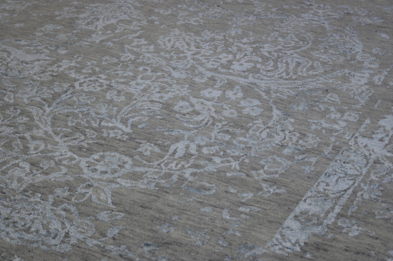 Close-up of wool-silk pile, Blue & Gray rug