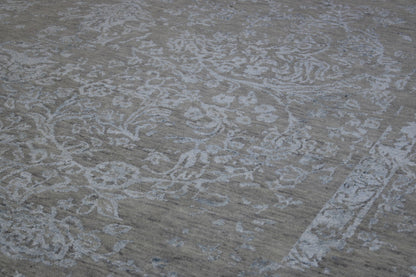 Close-up of wool-silk pile, Blue & Gray rug