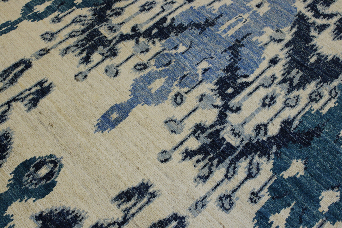 Full view of Transitional Moroccan Ikat Design Chobi rug
