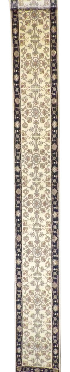 Jaipur Kashan hand-knotted wool runner in black and beige, full view