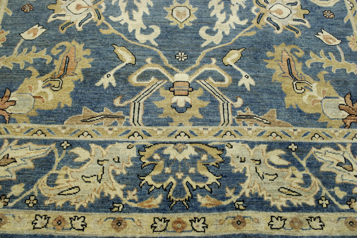 Blue Oushak Chobi rug in room setting