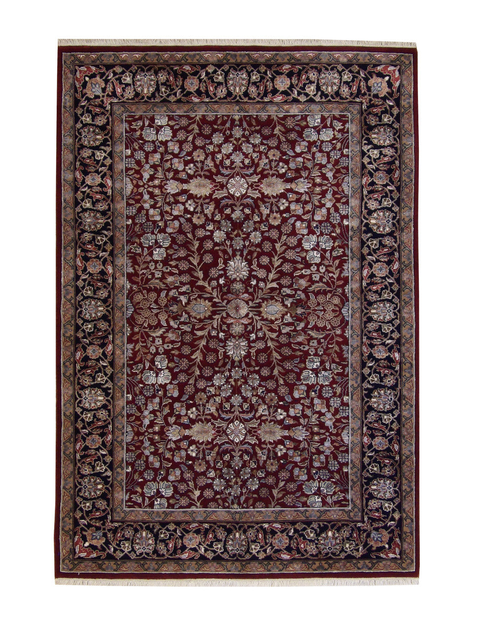 Traditional Turk Heraki hand-knotted wool-silk rug in Red, full view