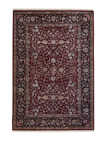 Traditional Turk Heraki hand-knotted wool-silk rug in Red, full view