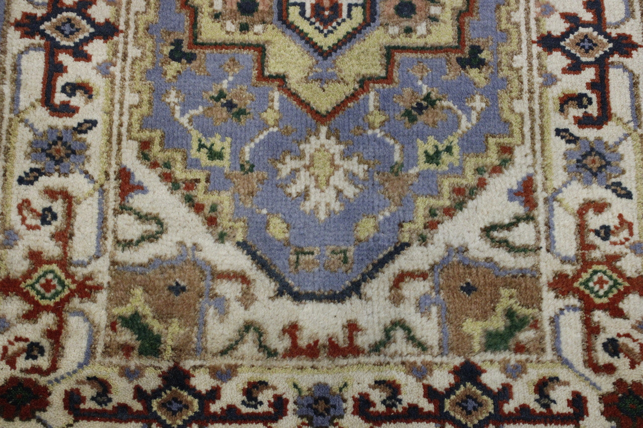 Tribal Indo Heriz rug border detail