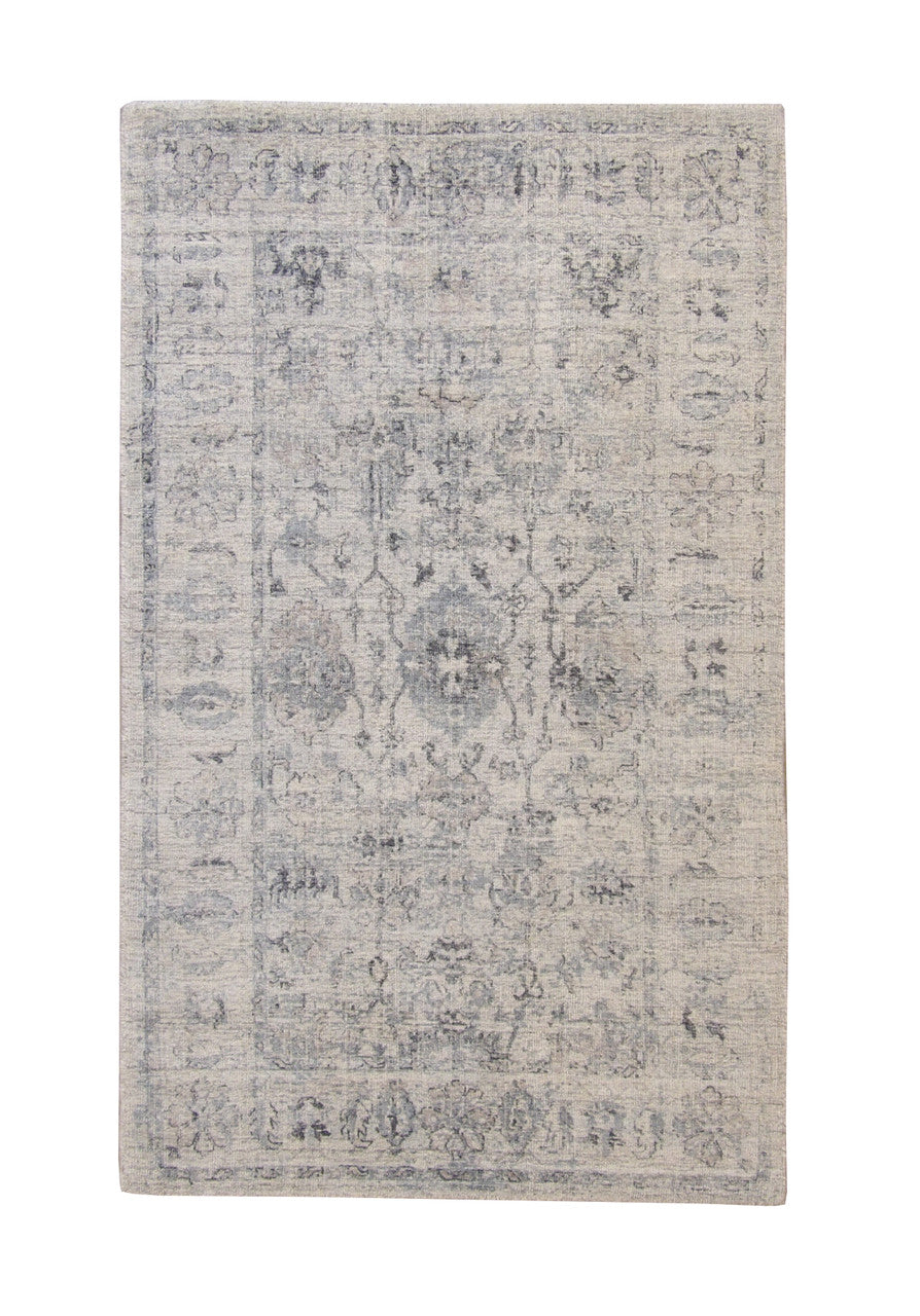 Transitional Abstract Broken Design hand-knotted wool rug in Blue & Gray, full view