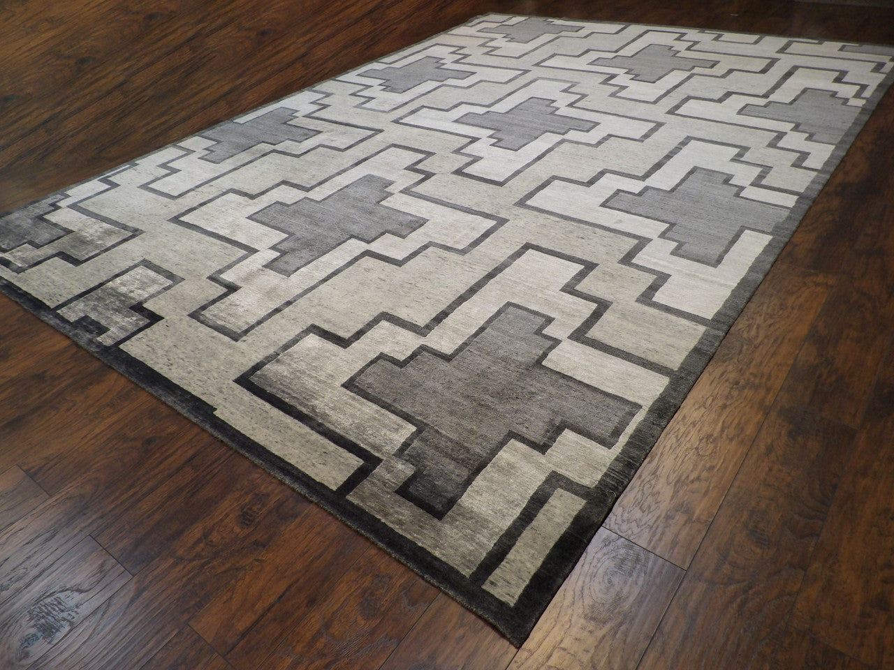 Black & Gray Modern Geometrical rug in room setting