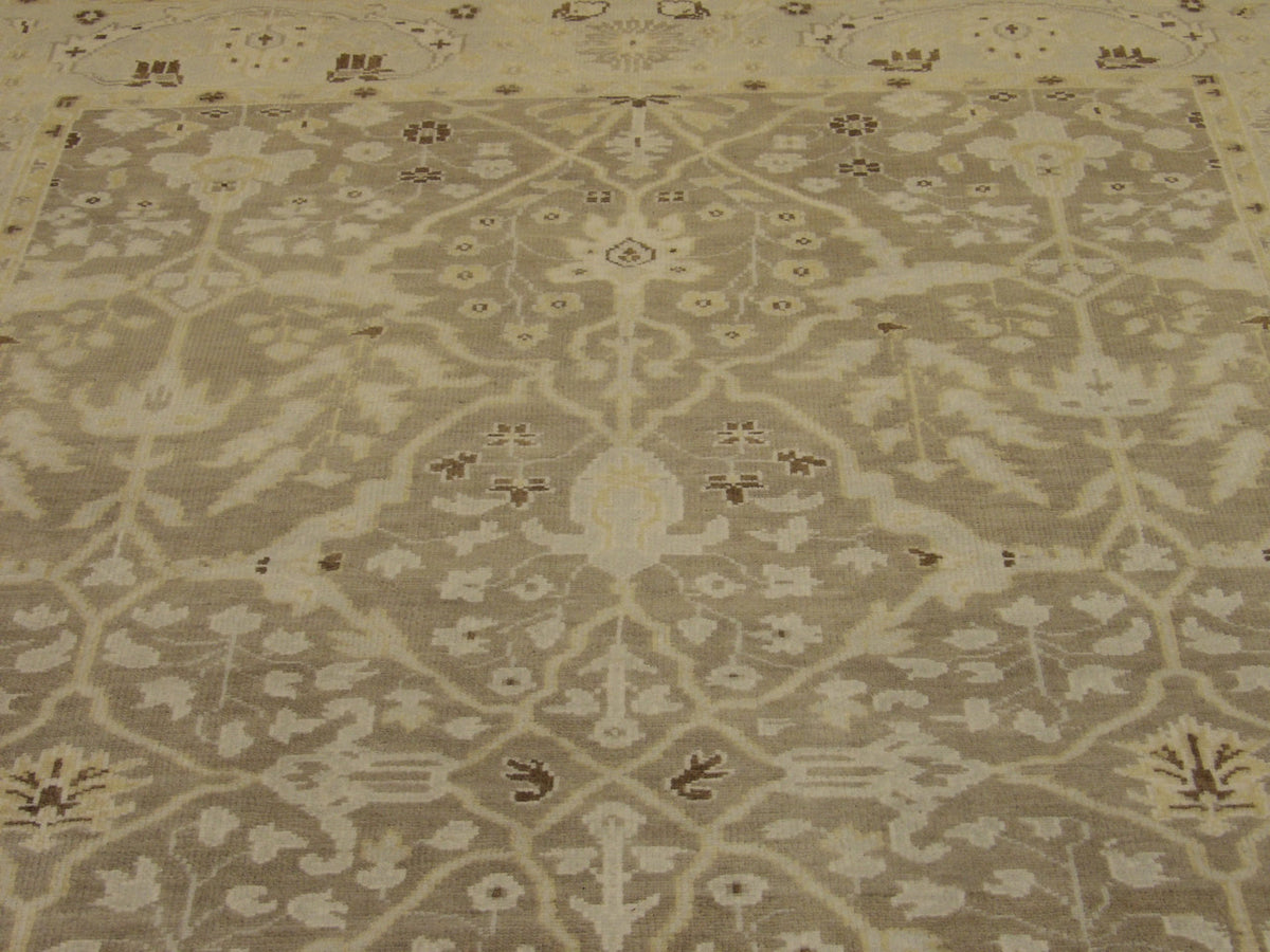 Back of Oushak hand-knotted rug