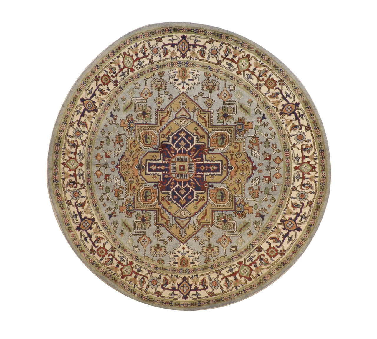 Tribal Indo Heriz hand-knotted wool rug in Gold & Green, full view