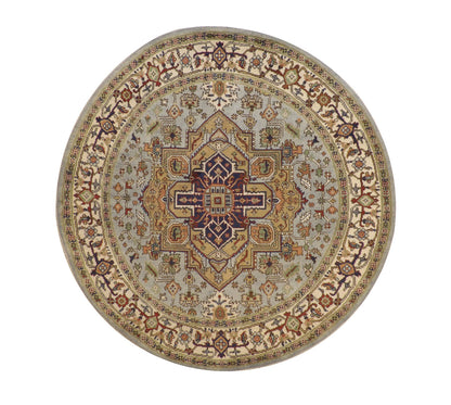 Tribal Indo Heriz hand-knotted wool rug in Gold & Green, full view