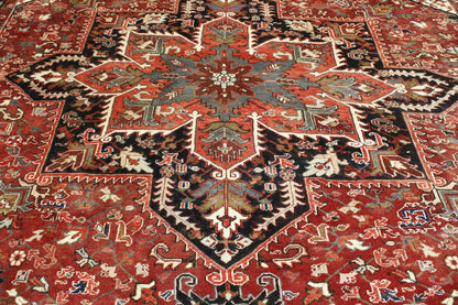 Black & Red Tribal Antique Sherapi Con Holmes rug in room setting