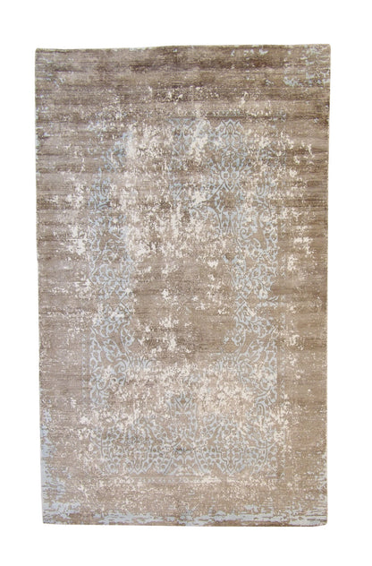 Modern Abstract Design hand-knotted silk rug in Multi-Color & White, full view