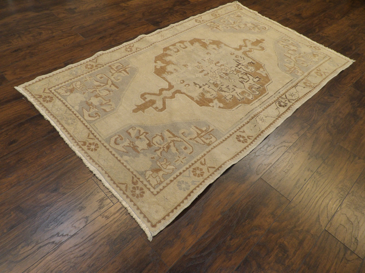 Oushak pattern detail, vintage blue rug