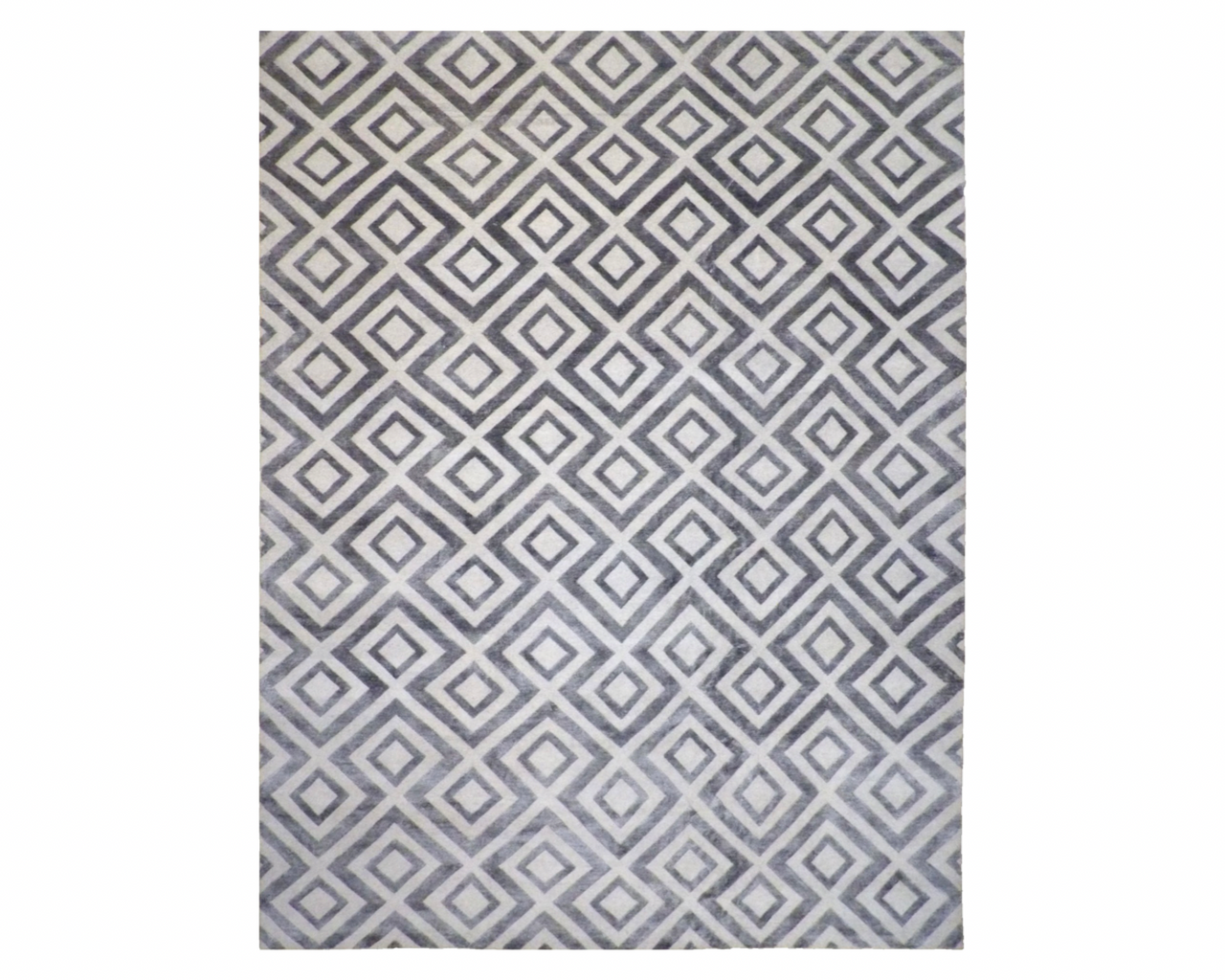 Modern Abstract Diamond Design hand-knotted wool-silk rug in Gray & Silver, full view