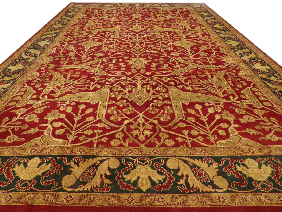 Ziegler pattern detail, green and red antique wash rug