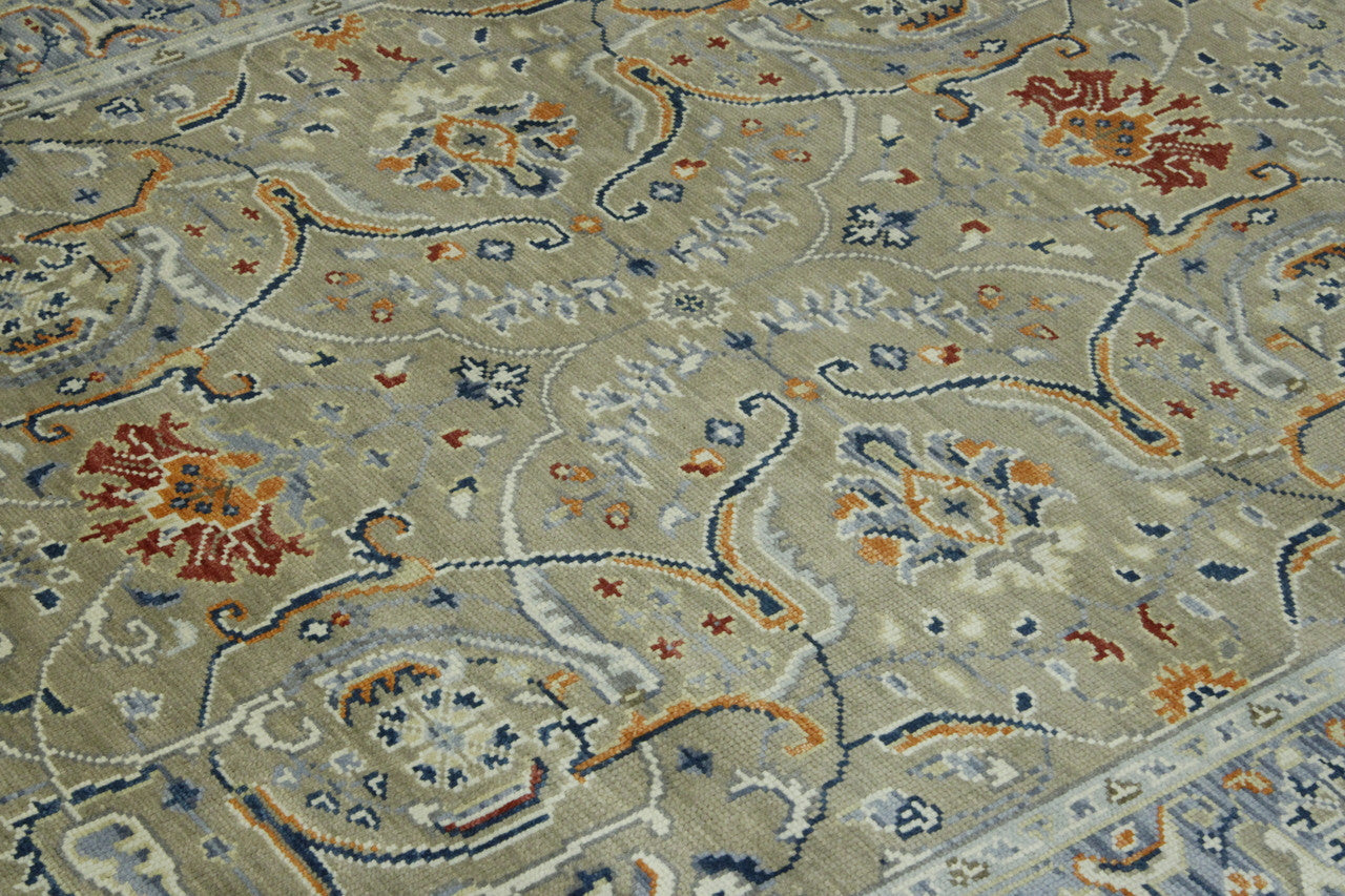 Blue & Beige Oushak Colorful Ziegler rug in room setting
