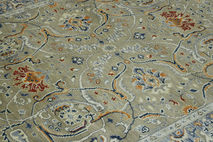 Blue & Beige Oushak Colorful Ziegler rug in room setting