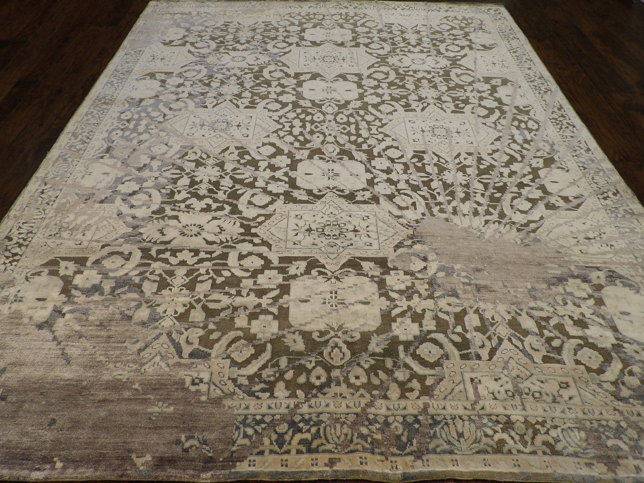 Close-up of silk pile, Gray & Purple rug