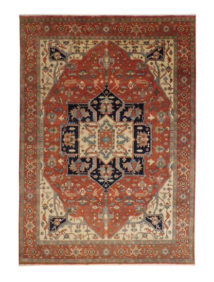 Tribal Heriz hand-knotted wool rug in Beige & Rust, full view