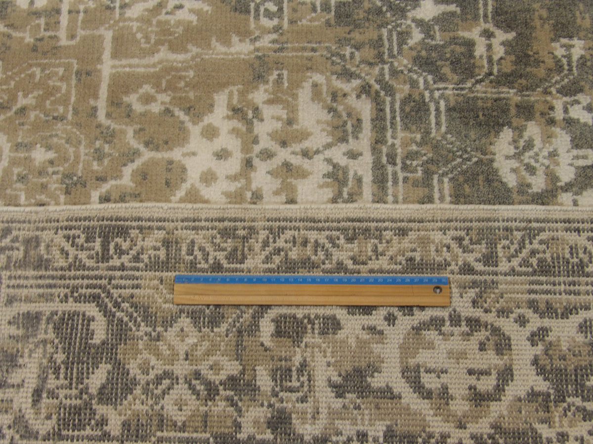 Green & Beige Oushak Sherapi Broken rug in room setting
